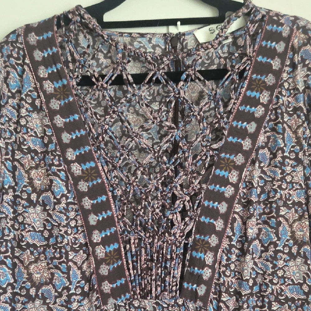 Sea New York Amaki Lilac Whimsical Cottagecore Bohemian Floral Maxi Dress L Bx22 - Picture 7 of 16